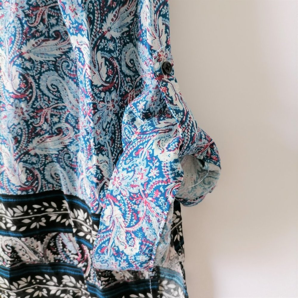 Cato Est. 1946 Womens Multicolor Paisley Print Roll Tab Sleeve Blouse Top Size L - Picture 5 of 8